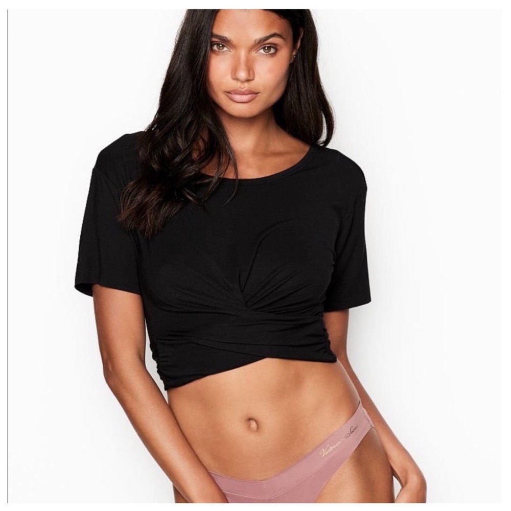 Victoria's Secret Wrap front Tie Back Crop‎ Top Modal Blend minimalist Yoga Chic